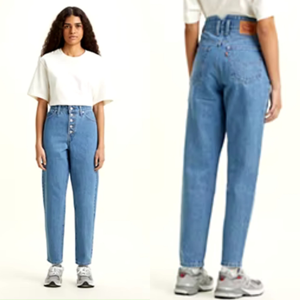 Levi's High-Rise Button-Fly Mom Jeans in Light Blue Denim